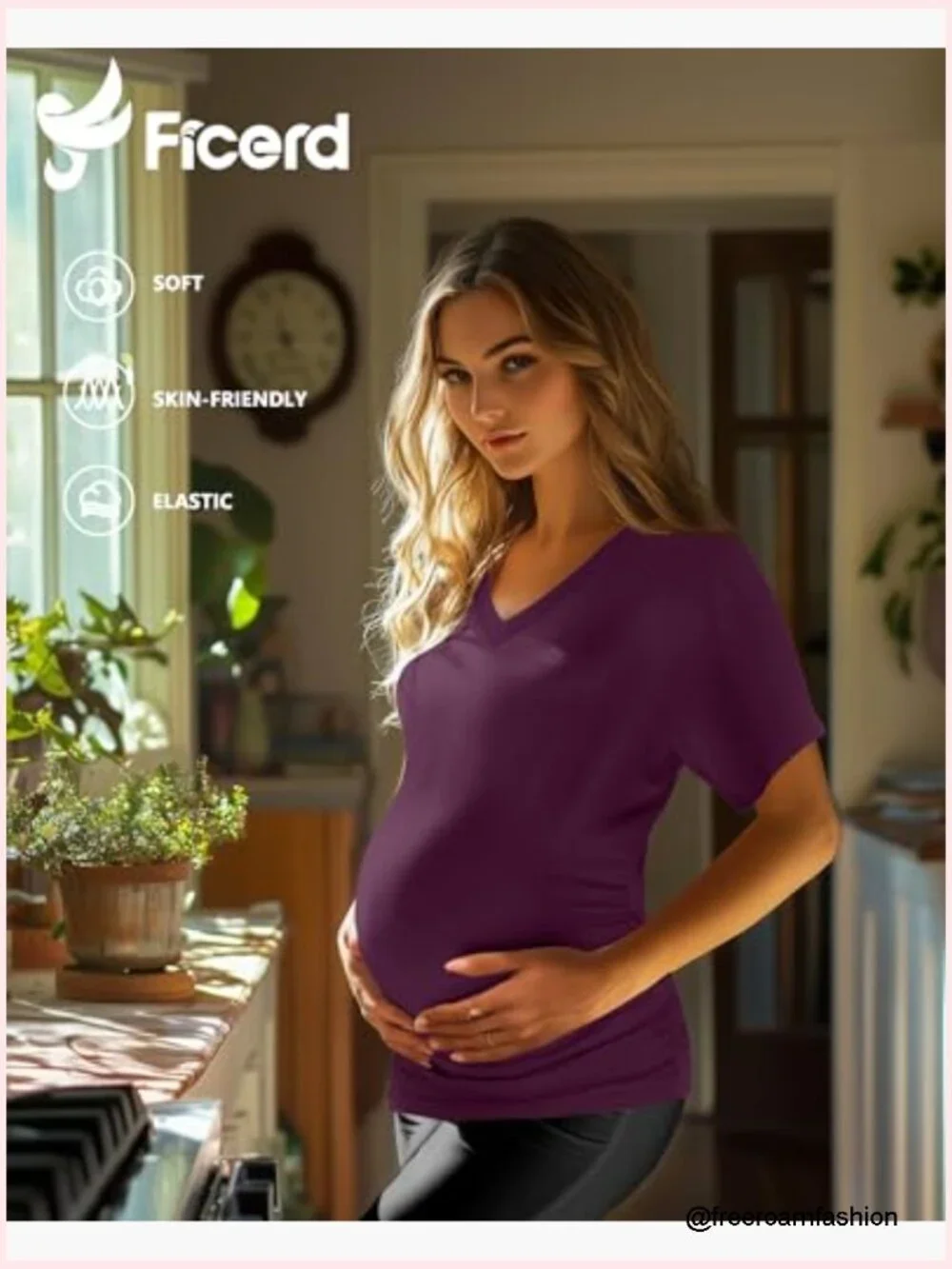 Maternity V-Neck Dolman Sleeve Tunic Tops Side Ruched Loose Fit